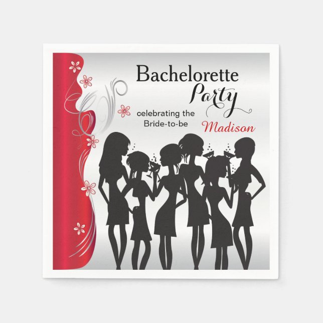 Servilleta De Papel Chicas del Partido Bachelorette - Rojo Profundo (Anverso)