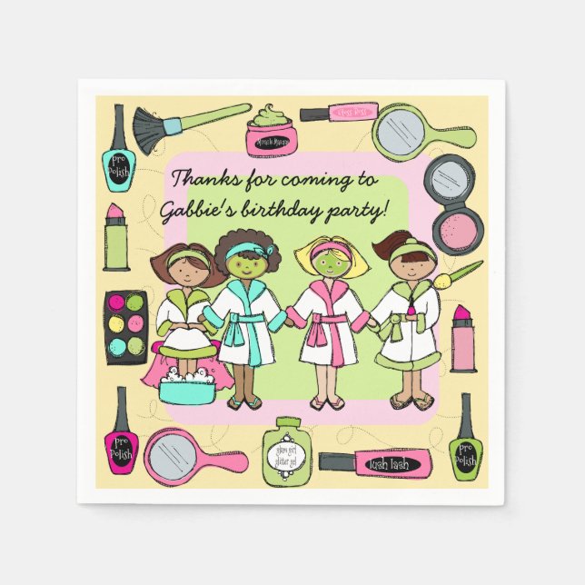 Servilleta De Papel Chicas Día Spa Papel de cumpleaños (Anverso)