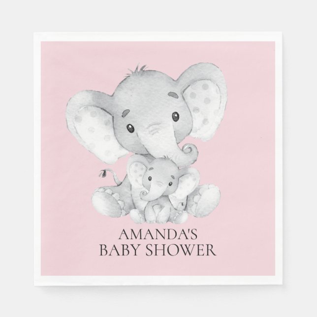 Servilleta De Papel Chicas elefantes Baby Shower Papeles (Anverso)