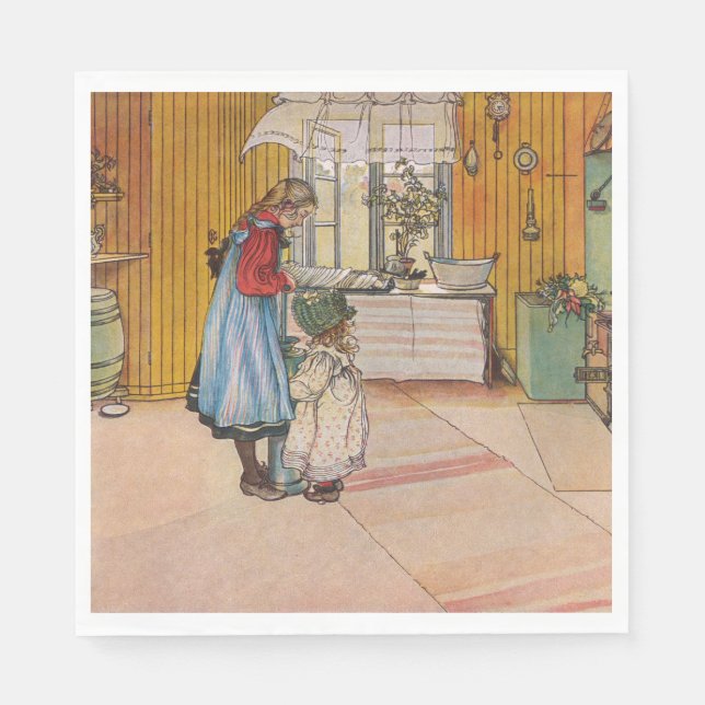 Servilleta De Papel Chicas en la cocina (arte sueco clásico) (Anverso)