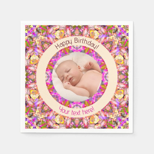 Servilleta De Papel Chicas Feliz cumpleaños verano Estrella Rosa Edad  (Anverso)