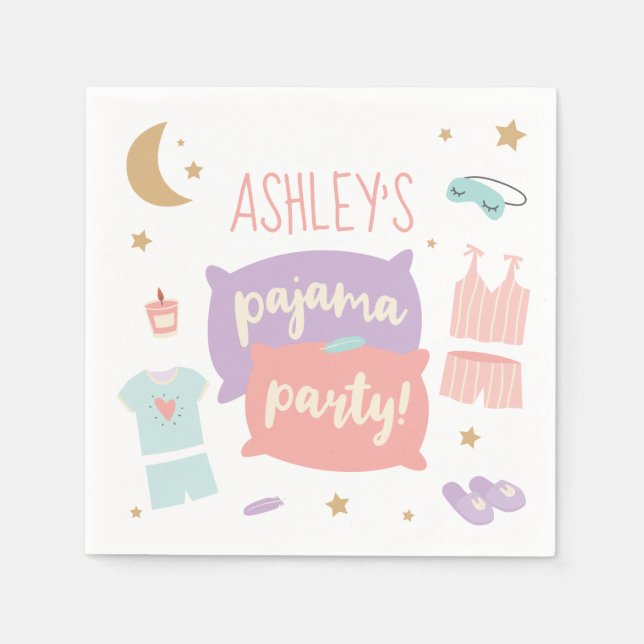 Servilleta De Papel Chicas Fiesta de Pijamas Cumpleaños Feliz de Cualq (Anverso)