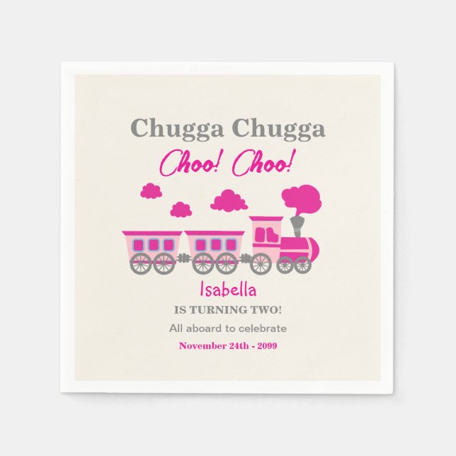 Servilleta De Papel Chicas Fiesta del segundo cumpleaños del tren rosa (Anverso)