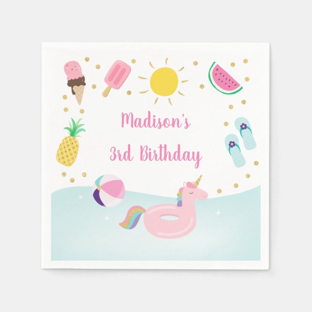 Servilleta De Papel Chicas Fiesta  helado Crema sol cumpleaños (Anverso)