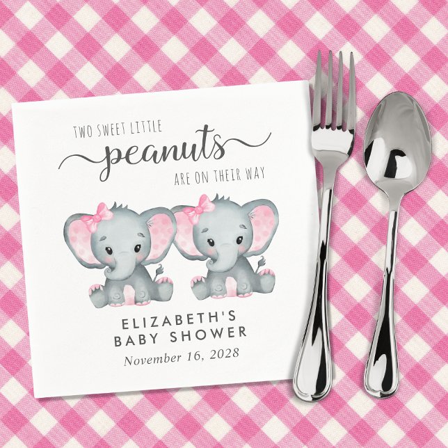 Servilleta De Papel Chicas gemelos Cute Elephant Baby Shower (Subido por el creador)