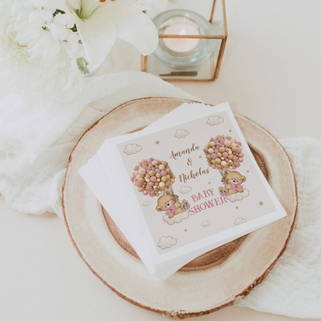 Servilleta De Papel Chicas gemelos de oso lindo Baby Shower rosado (Subido por el creador)