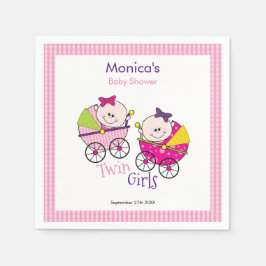 Servilleta De Papel Chicas gemelos Rosa Gingham Baby Shower Napkin