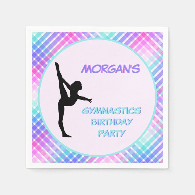 Servilleta De Papel Chicas Gimnasia Cumpleaños Bonito Pastel Plaid (Anverso)