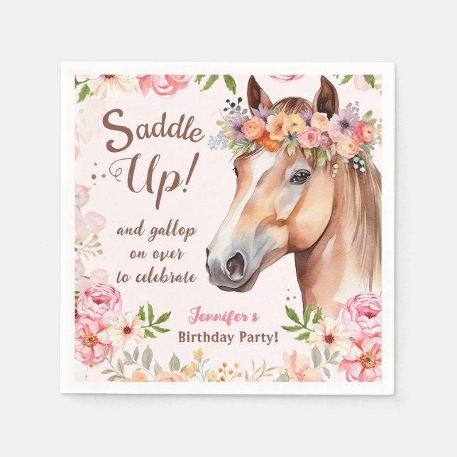 Servilleta De Papel Chicas Horse Birthday Party Papel Napkin (Anverso)