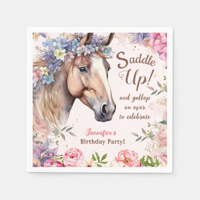 Servilleta De Papel Chicas Horse Birthday Party Papel Napkin (Anverso)