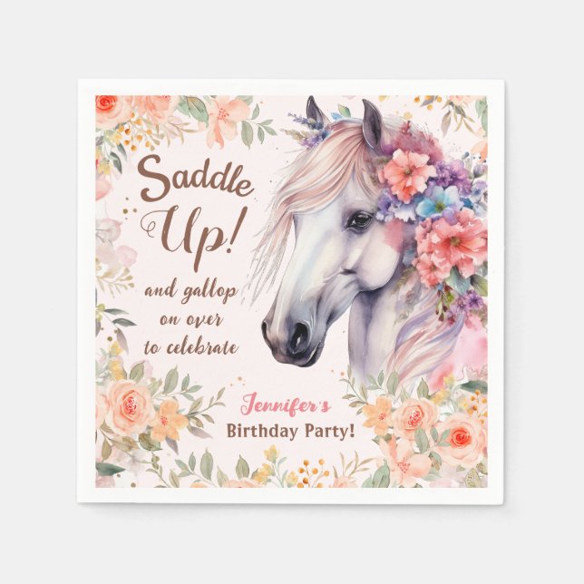 Servilleta De Papel Chicas Horse Birthday Party Papel Napkin (Anverso)