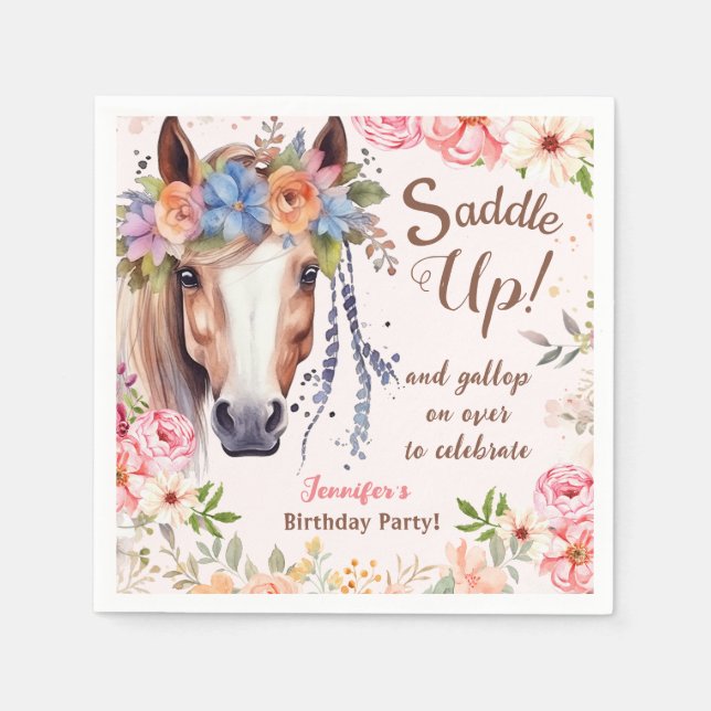 Servilleta De Papel Chicas Horse Birthday Party Papel Napkin (Anverso)