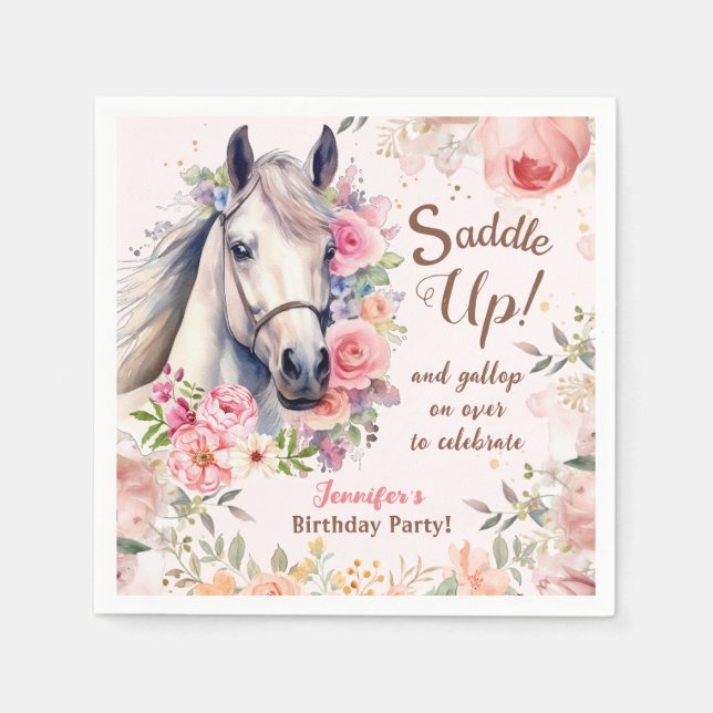 Servilleta De Papel Chicas Horse Birthday Party Papel Napkin (Anverso)