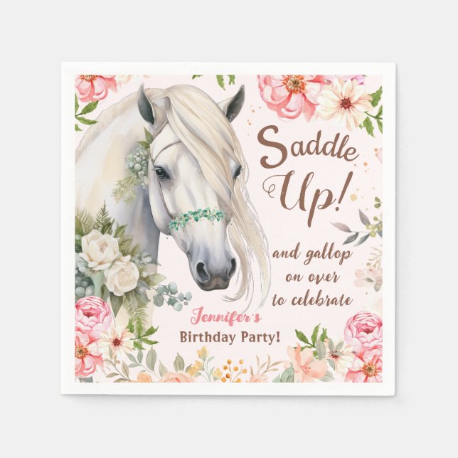 Servilleta De Papel Chicas Horse Birthday Party Papel Napkin (Anverso)