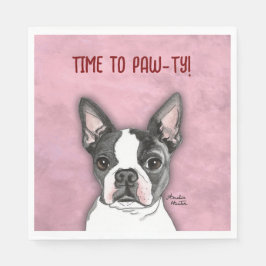 Servilleta De Papel Chicas Pink Birday Party Napkins Boston Terrier