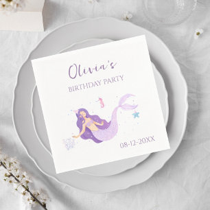 Servilleta De Papel Chicas Purple Mermaid Napkins Personalizado Cumple