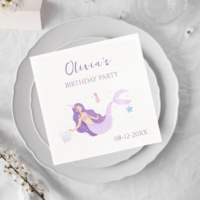 Servilleta De Papel Chicas Purple Mermaid Napkins Personalizado Cumple (Subido por el creador)
