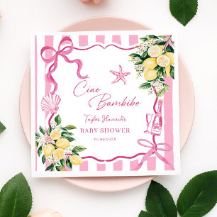 Servilleta De Papel Chicas Rosa Limón Ciao Baby Baby Shower Italiano