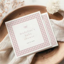 Servilleta De Papel Chicas rosados Gingham Simple Bow Dusty Baby Showe