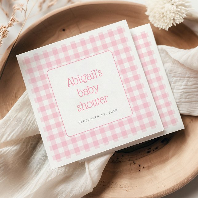 Servilleta De Papel Chicas rusos Rosados Gingham Check Baby Shower (Subido por el creador)