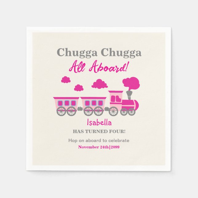 Servilleta De Papel Chicas Tren Rosa Cualquier Fiesta de Cumpleaños de (Anverso)