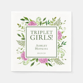 Servilleta De Papel Chicas Triplet Pink Hydrangeas Chica Baby Shower