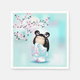 Servilleta De Papel Chicas turquesa rosa de la muñeca Kokeshi