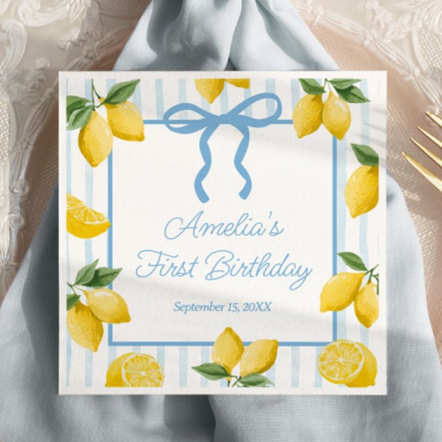 Servilleta De Papel Chicas Whimsical Blue Bow Lemon Amalfi Cumpleaños (Subido por el creador)