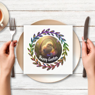 Servilleta De Papel Chick De Pascua En Una Cesta De Huevos