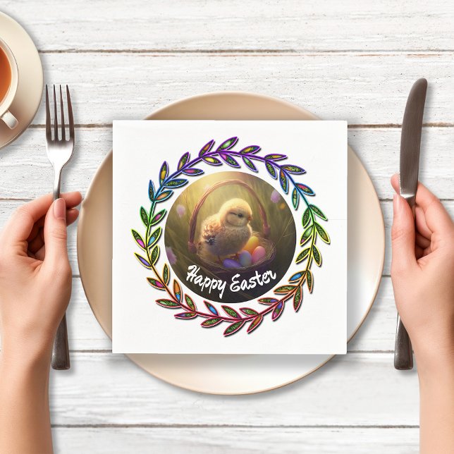 Servilleta De Papel Chick De Pascua En Una Cesta De Huevos (Subido por el creador)