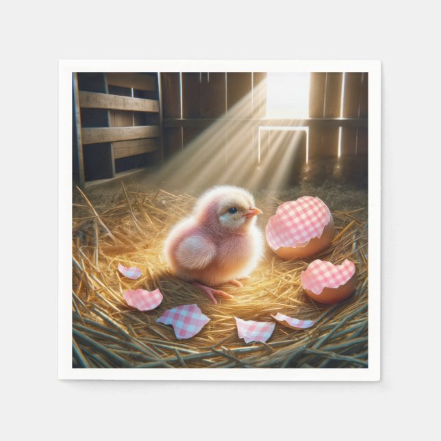 Servilleta De Papel Chick Rosa De Pascua Con Gemolina De Gingham (Anverso)