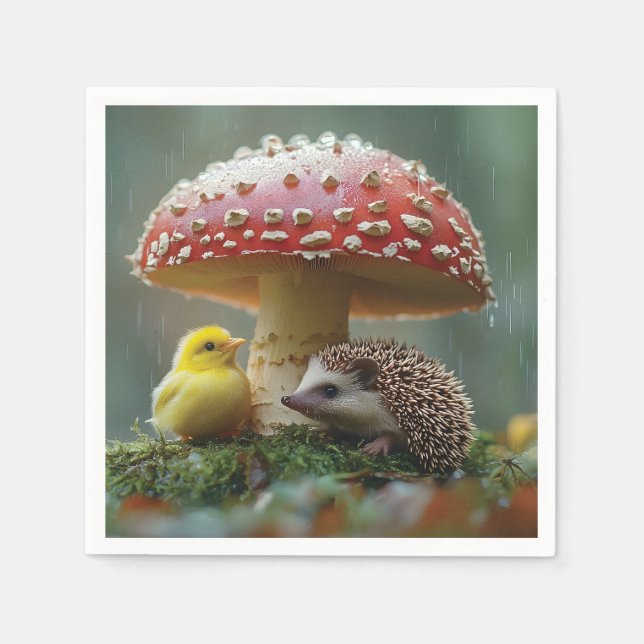 Servilleta De Papel Chick y peto escondiéndose bajo un hongo (Anverso)