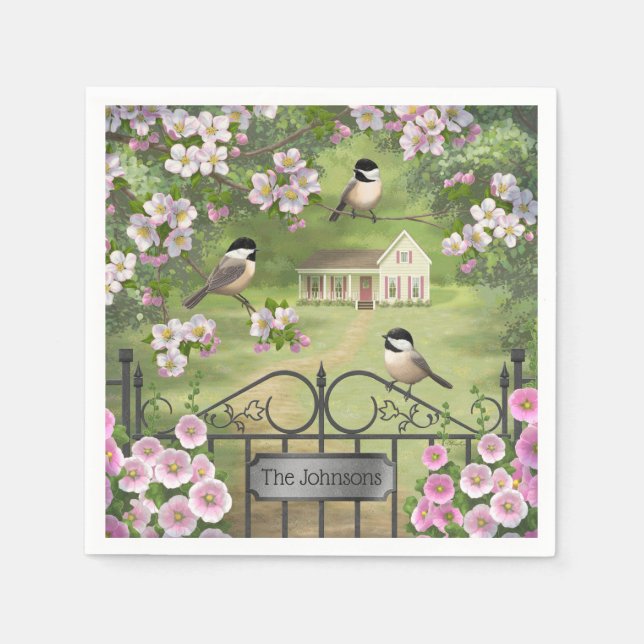 Servilleta De Papel Chickadees flaman granja victoriana (Anverso)