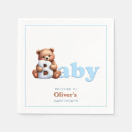 Servilleta De Papel Chico Azul Oso de Peluche Baby Shower