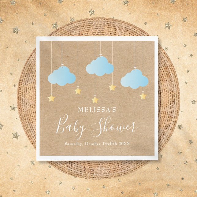 Servilleta De Papel Chico Baby Shower Rústico Boho Twinkle Twinkle (Rustic Boho Twinkle Twinkle Boy Baby Shower Napkins)