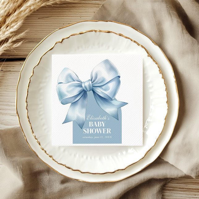 Servilleta De Papel Chico Bebé con Lazo Azul Fiesta de Bebé Elegante (Blue Bow Baby Boy Elegant Baby Shower Napkins)
