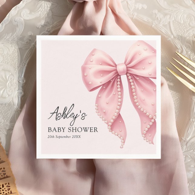 Servilleta De Papel Chico Cumpleaños Elegante Lazo Rosa (Subido por el creador)