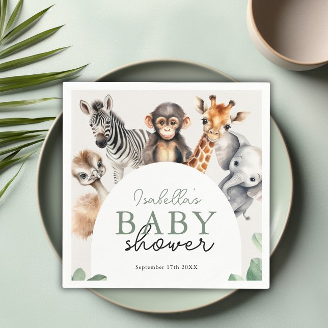 Servilleta De Papel Chico de animales salvajes de la jungla tropical B (Tropical Jungle Safari Animals Boy Baby Shower Napkins)