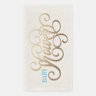 Servilleta De Papel Chico de Azul y Dorado con Letra Moderna Baby Show