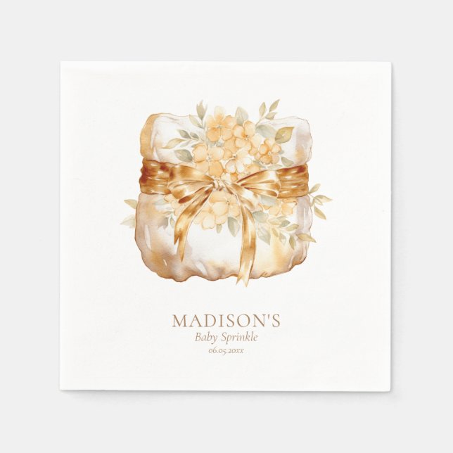 Servilleta De Papel Chico de baño de oro beige ilustración Baby Shower (Anverso)