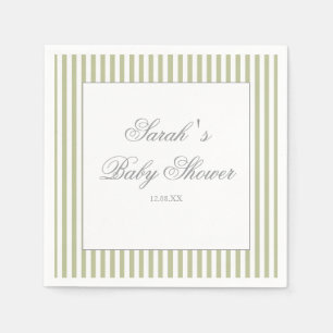 Servilleta De Papel Chico de Cumpleaños de Rayas Verde Salvia