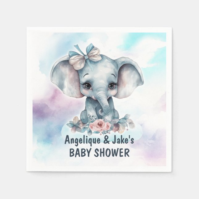 Servilleta De Papel Chico Elefante Lindo Baby Shower (Anverso)