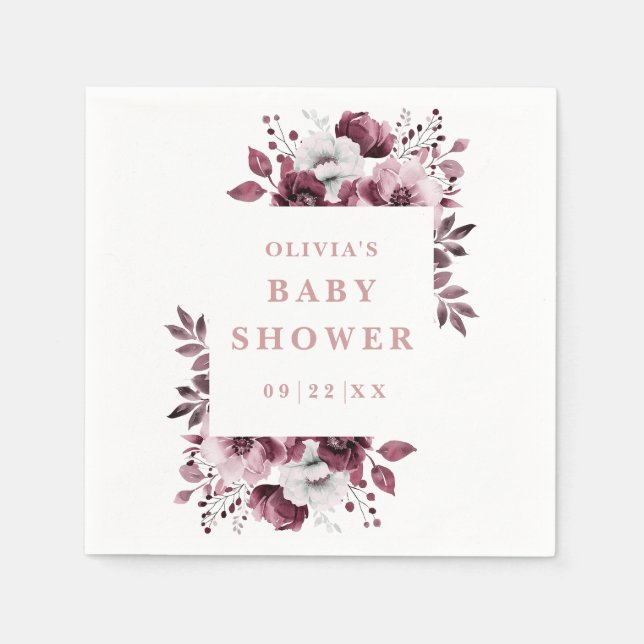 Servilleta De Papel Chico Lluvia de Bebé Floral Elegante Rosa (Anverso)