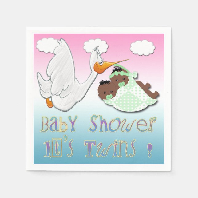 Servilleta De Papel Chico negro y gemelos Chicas - Papel de Baby Showe (Anverso)