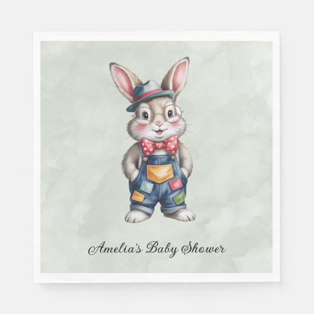 Servilleta De Papel Chico Shower de Bebé Conejo Hipster (Anverso)