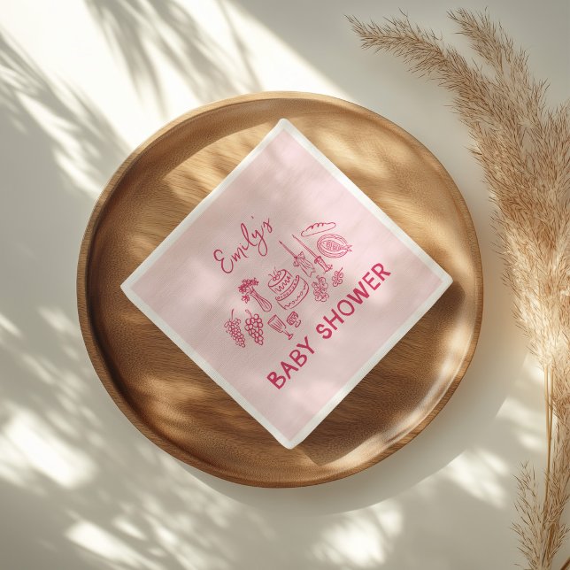 Servilleta De Papel Chico shower moderno dibujado a mano coqueta rosa (Subido por el creador)