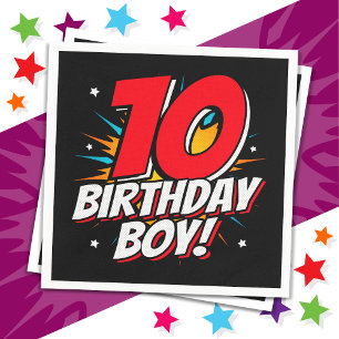 Servilleta De Papel Chico Superhéroe de 10 Años Cumpleaños Niño de 10º