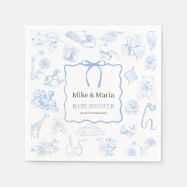 Servilleta De Papel Chico Toile De Jouy Azul Baby Shower