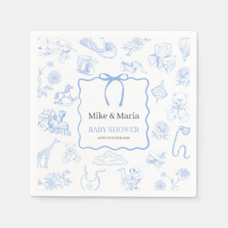 Servilleta De Papel Chico Toile De Jouy Azul Baby Shower