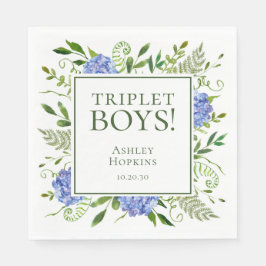 Servilleta De Papel Chicos Trillizos Hortensias Azules Baby Shower